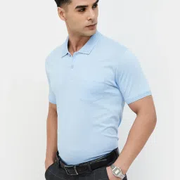Code By Lifestyle Blue Regular Fit Texture Polo T-Shirt image 3