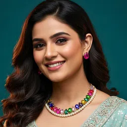 MANSIYAORANGE American Diamond & Cubic Zirconia-Studded Jewellery Set image 5