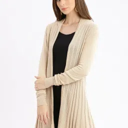showoffff SHOWOFF Beige Self Design Long Shrug image 3