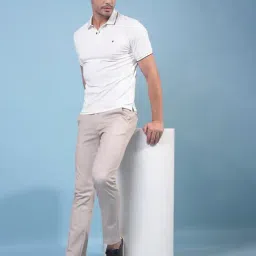 Crimsoune Club White Blended Slim Fit Solid Polo T-Shirt image 5