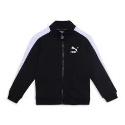 Puma Kids Classics T7 Black Cotton Logo Full Sleeves Jacket-image-85