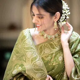 PRISHA FASHION Woven Design Zari Art Silk Handloom Banarasi Saree image 2