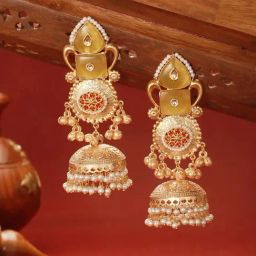 Saraf RS Jewellery Multicolor Statement Gold Toned Stone & Kundan Lightweight Jhumki Earring-picture-17