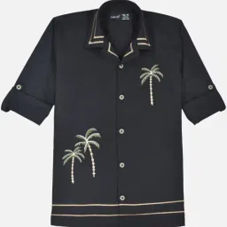 Cavio Boys Black Cotton Embroidery Shirt image 4