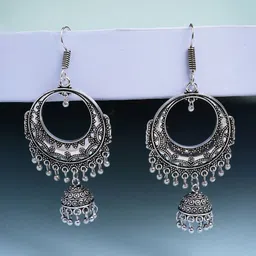 Anouk Women Set of 3 Silver Plated Oxidised Traditional Jhumka Earrings image 3