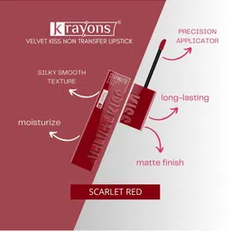 krayons Set Of 2 Velvet Kiss Liquid Lipstick - 3.5 ml Each-Scarlet Red 01-Peach Pink 08 image 2