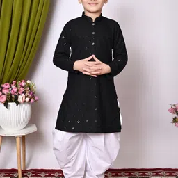 TAKE STYLE Boys Black Cotton Blend Embroidered Kurta Sets-picture-20