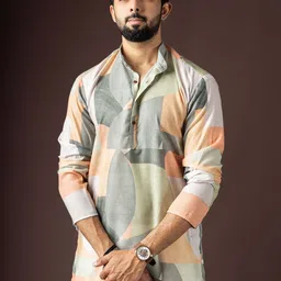 Rawayi Abstract Printed Thread Work Mandarin Collar Straight Kurta image 5