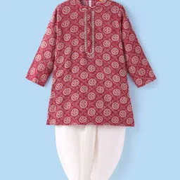 Babyhug 100% Cotton Woven Full Sleeves Bandhani Printed Kurta Dhoti Set - Red-picture-11
