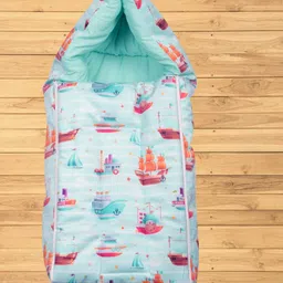 Mittenbooty Infant baby Sleeping Bag Velvet cum Wrap Ship Print-Blue-picture-17