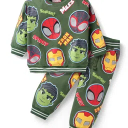 Babyhug Marvel Terry Knit Full Sleeves T-Shirt & Lounge Pant Set With Spidey & Friends Graphics - Green-picture-15