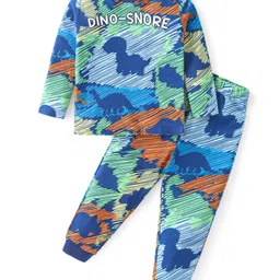 Babyhug Cotton Knit Full Sleeves Night Suit With Dino Print - Navy-picture-38
