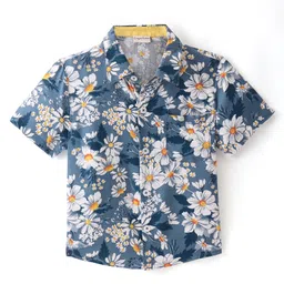 CrayonFlakes Rayon Half Sleeves Floral Printed Shirt - Blue-picture-14