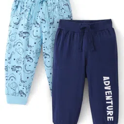 doodle poodle Doodle PoodleCotton Knit Full Length Lounge Pants with Animals & Text Print Pack of 2 - Light Blue & Navy Blue-picture-10
