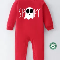 BLUSHES 100% Cotton Halloween Theme Full Sleeves Ghost & Text Printed Romper - Red-picture-16