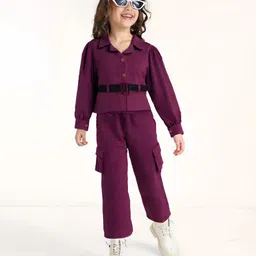 Ollington St.Cotton Knit Full Sleeves Solid Color Jacket & Cargo Pants - Wine-image-2