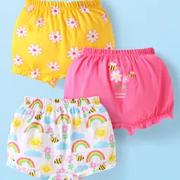 Babyhug 100% Cotton Knit Bloomers with Floral & Honeybees Print Pack of 3 - Yellow Pink & White-picture-18