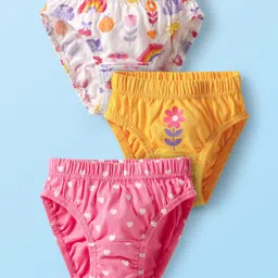 Babyhug 100% Cotton Antibacterial Panties With Heart & Floral Print Pack Of 3 - Dark Pink Yellow & White-picture-12