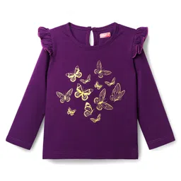 Babyhug 100% Cotton Knit Full Sleeves T-Shirt With Butterfly Print - Purple-picture-22