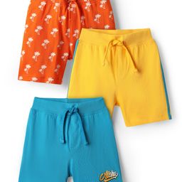 Babyhug Cotton Single Jersey Knit Shorts with Tropical Theme Print Pack of 3 - Yellow Orange & Blue-image-60