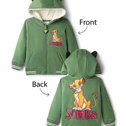 Babyhug Disney Terry Knit Full Sleeves Hooded Sweatjacket with Lion King Graphics & 3D Ear Applique - Green-picture-17
