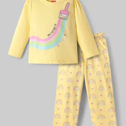 Babyhug Cotton Knit Full Sleeves Night Suit with Rainbow Print - Yellow-picture-22