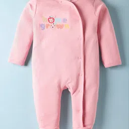 ToffyHouse Interlock Knit Full Sleeves Footed Sleep Suit with Text Embroidery - Coral-picture-26