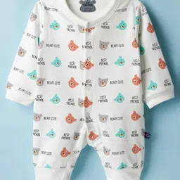 Mini Taurus Interlock Knit Full Sleeves Front Open Romper With Teddy Print - Offwhite-picture-27