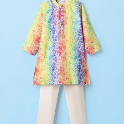 Babyhug Woven Full Sleeves Kurta Pajama Set With Floral Print - Multicolour-picture-11