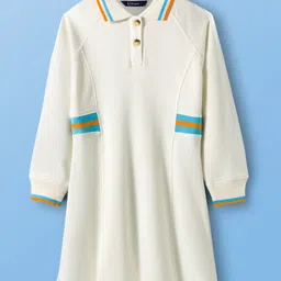 Pine Kids Cotton Knit Full Raglan Sleeves Winter Frock - Marshmallow White-image-83