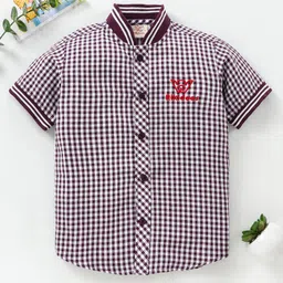 Rikidoos Half Sleeves Gingham Checked Shirt - Purple-picture-16
