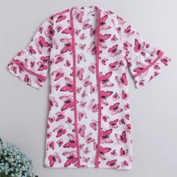 The Magic Wand Woven Three Fourth Sleeves Butterflies Printed Lace Detailed Long Jacket - Fuchsia-image-19