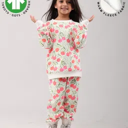 Anthrilo Fleece Knit Full Sleeves Cherries Printed Winter Sweatshirt & Coordinating Joggers Set - Off White-picture-24