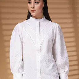 plusS Women Standard Band Collar Solid Casual Shirt-picture-26