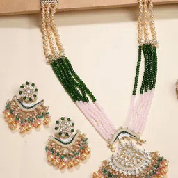 KARATCART Gold-Plated Crystals Studded & Beaded Rani Haar Jewellery Set-picture-28