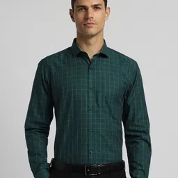 Peter England Men Slim Fit Spread Collar Gingham Checks Printed Cotton Formal Shirt-image-33
