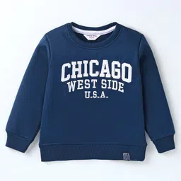 Smarty Boys Premium Stretch Fleece Knit Full Sleeves Winter Wear Co-Ord Set With Text Embroidery - Navy image 2
