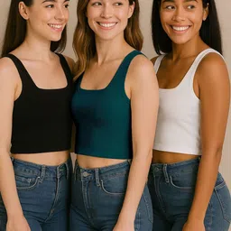 The Cloth Crow Women Pack of 3 Ribbed Crop Tank Tops image 2