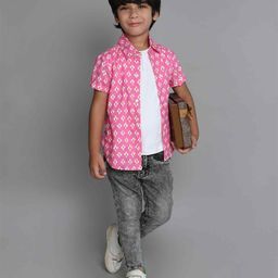 taffykids Boys Standard Spread Collar Abstract Printed Cotton Casual Shirt-picture-7