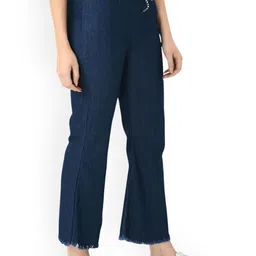 NEUNK Women Comfort Jogger Mid-Rise Stretchable Frayed Jeans-image-33
