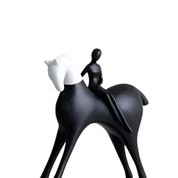 SMOKEY COCKTAIL Black And White Elegant Woman Rider Figurine Showpiece-image-0