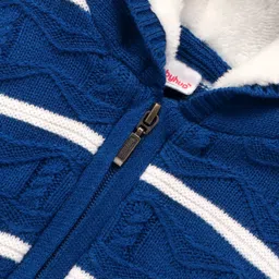 Babyhug Knit Full Sleeves Hooded Sweater Set With Stripes - Blue image 5