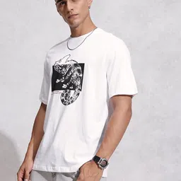 WROGN Printed Drop-Shoulder Sleeves Pure Cotton Oversized T-shirt image 4