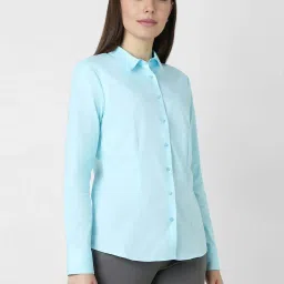 Van Heusen Blue Cotton Plain Formal Shirt image 3