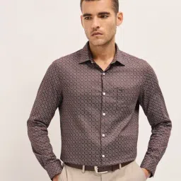 The Bear House Brown Cotton Tailored Fit Printed Formal Shirt-image-11