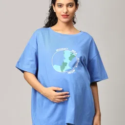 The Mom Store Maroon & Blue Cotton Printed T-Shirt Pack Of - 2 image 3