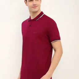 Allen Solly Maroon Cotton Regular Fit Texture Polo T-Shirt image 3