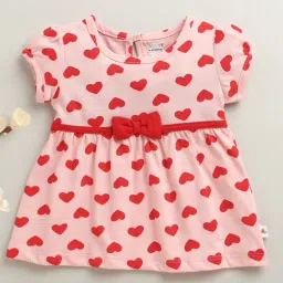 Bumzee Girls Peach Cotton Graphic Print Regular Fit Dress-image-44