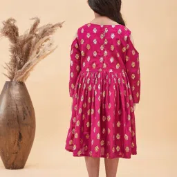 VASTRAMAY Girls Fuchsia Pink Printed Full Sleeves Dresses image 3