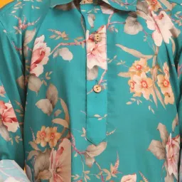 VASTRAMAY Boys Turquoise Floral Full Sleeves Kurta Sets image 3